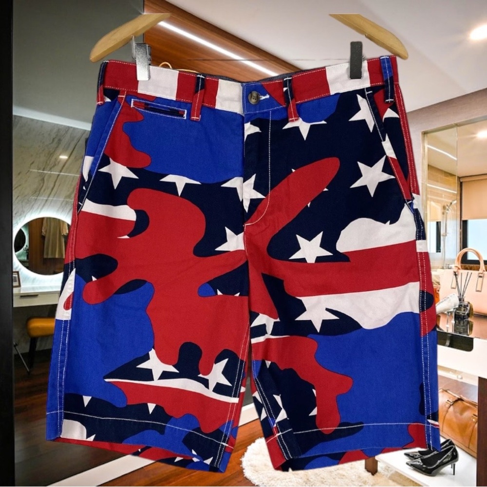 Polo Ralph Lauren Shorts Men's 30 Red White Blue USA Camouflage 10" Inseam Camo